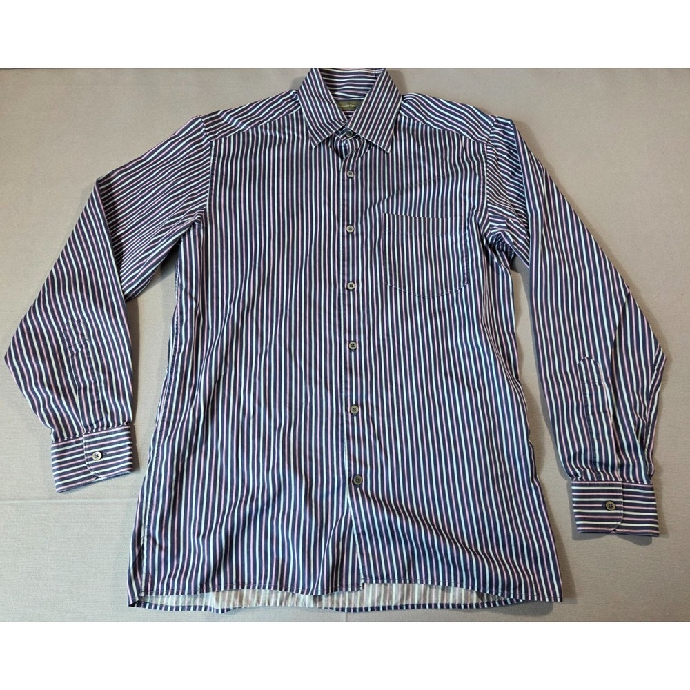 Ermenegildo Zegna Shirt Mens Medium Blue Purple Striped Soft Luxury Dress Polo